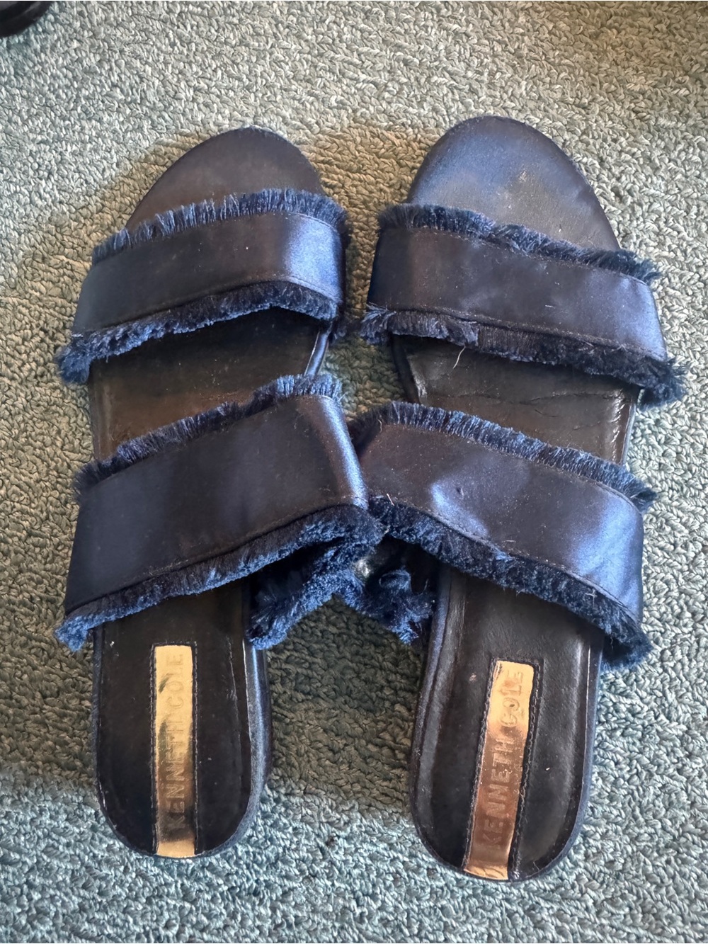 Kenneth Cole Navy Double-Strap Frayed Slide Sandals - Women